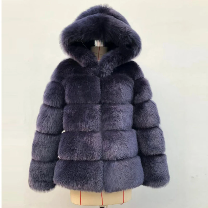 Winter Thick Warm Faux Fur Coat Women Furry Hooded Fur Jacket High Quality Luxury Fluffy Outwear Ladies Overcoat With Hoodie