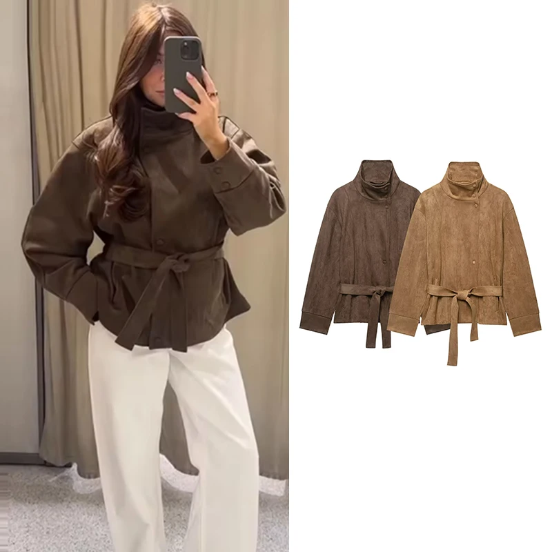 Autumn Women's Jackets 2026 New Fashion Loose Turtleneck  Belt Elegant Autumn Jackets Chic Young Women's Warm Street Coats