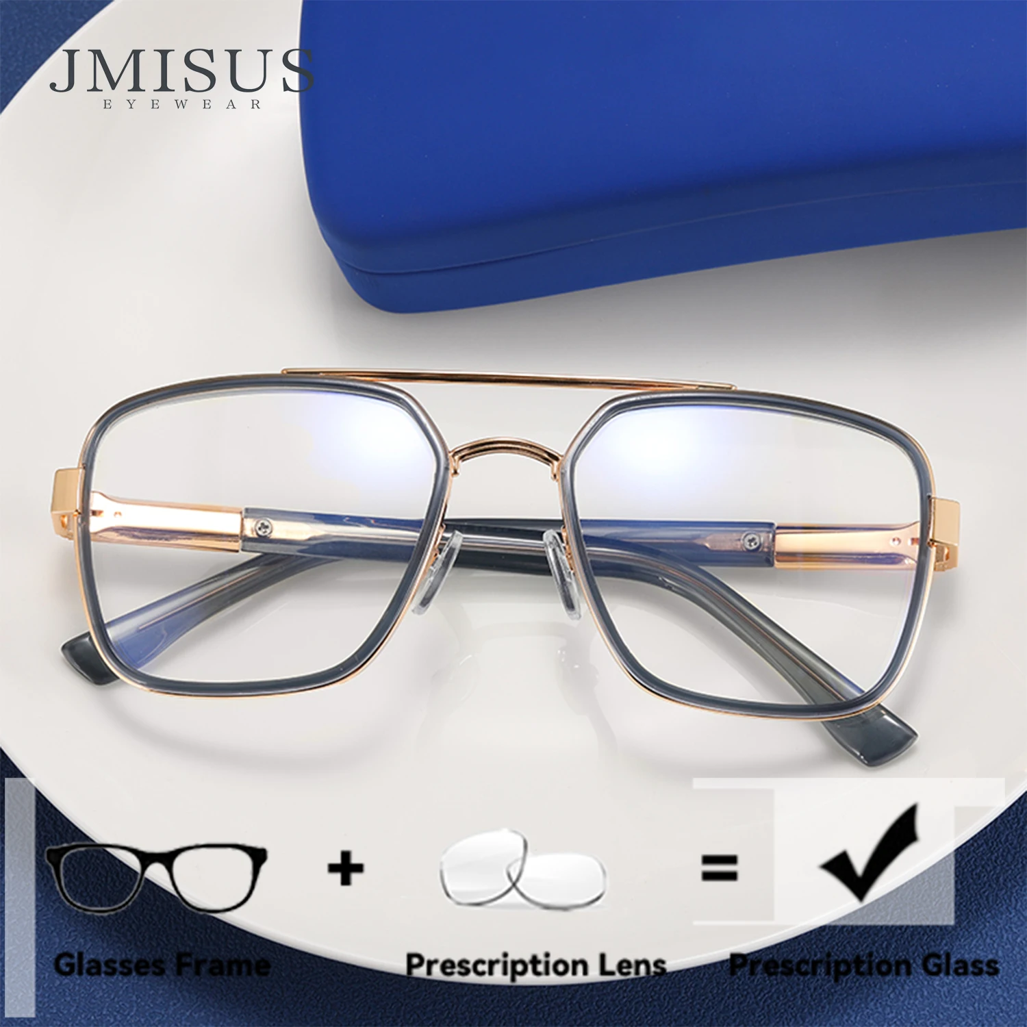 

JMISUS 2026 Custom Pilot High-Quality Metal Men's Prescription Glasses Anti-Blue Ray Photochromic Grey Optical Eyewear Driving
