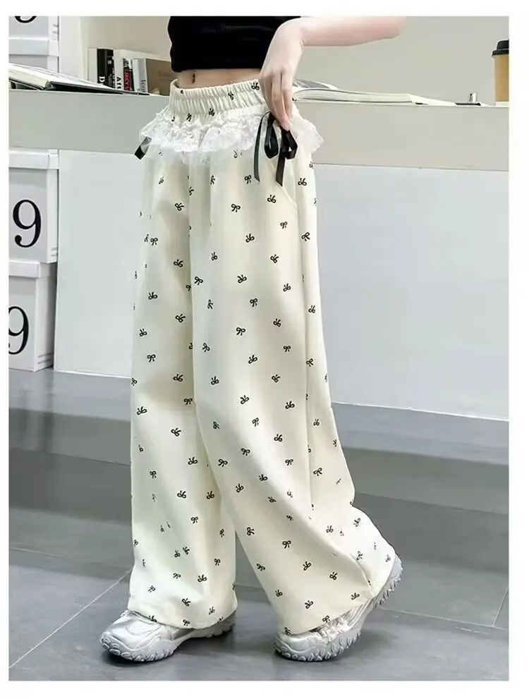 UNITIM Frühlingshosen mit Schleife für Mädchen, bedruckte Wide-Leg-Hosen für Teenager-Mädchen, lockere Kinderhosen, Freizeithosen für Kinder, 5–14 Jahre – Detail 13