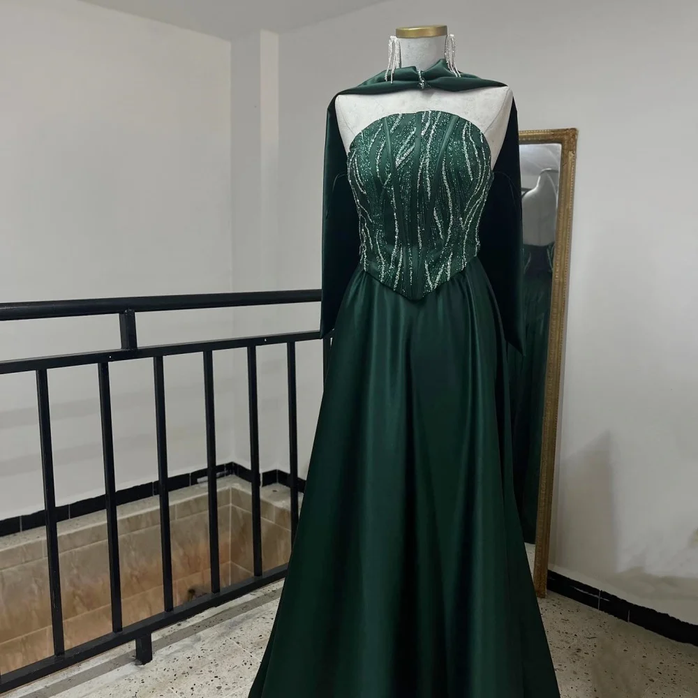 

Customized Charmeuse Sparkle Strapless A-lineFloor-length Bespoke Occasion Elegant Party Wedding Formal Evening