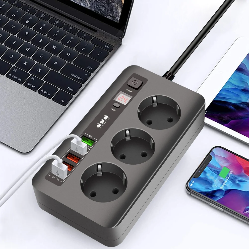 QC3.0 Multi USB Charger Hub EU Outlets Plug Power Strip Quick Charge Desktop Socket Fast Charging for iPhone Samsung Laptop