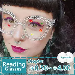 R45298 Anti Blue Plastic Transparent Presbyopic Glasses Star Anti Fatigue Computer Glasses Frame Women's Glasses.+50~+100~+150