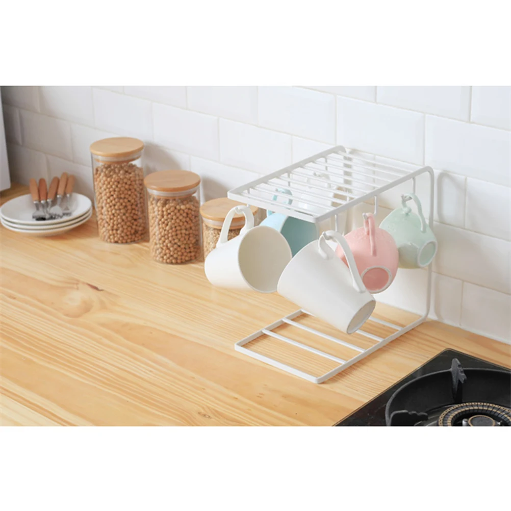 

Glass Cup Rack 6 Cups Organizer Shelf White Sink Dish Drying Rack Vertical Space Saver Kitchen Home Office Use