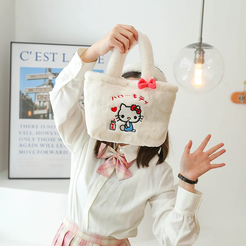 2023 New Kawai Cartoon Hello Kitty Plush Straddle Bag Handbag Sweetheart Girl's Essential Bag For Going Out Christmas Gift