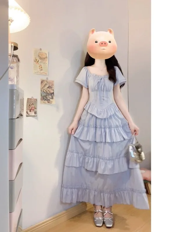 

Новая летняя женская юбка больших размеров с кружевом, коротким рукавом, завышенной талией, А-силуэта, в корейском стиле, для офиса, с высокой талией