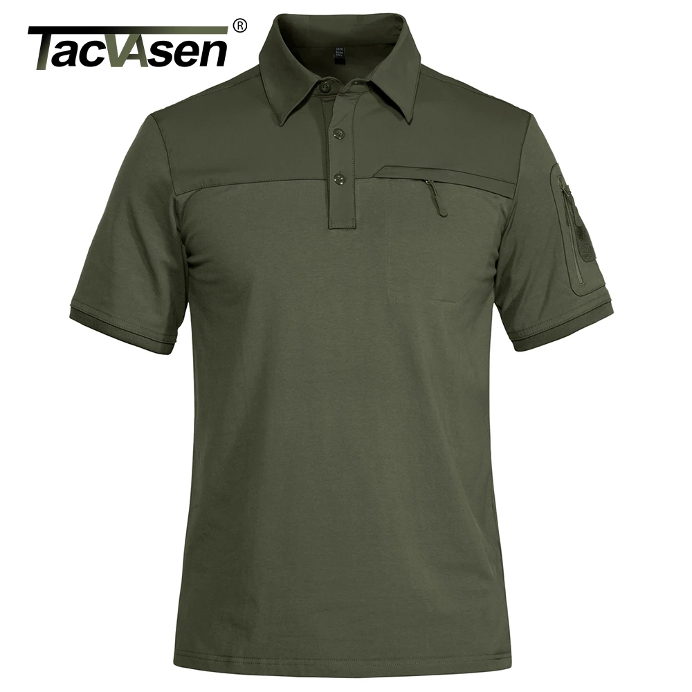 TACVASEN With 2 Zipper Pockets T-Shirts Men's Outdoor Hiking Short Sleeve Polos Shirts Casual Team Work Golf Tops Man Clothing