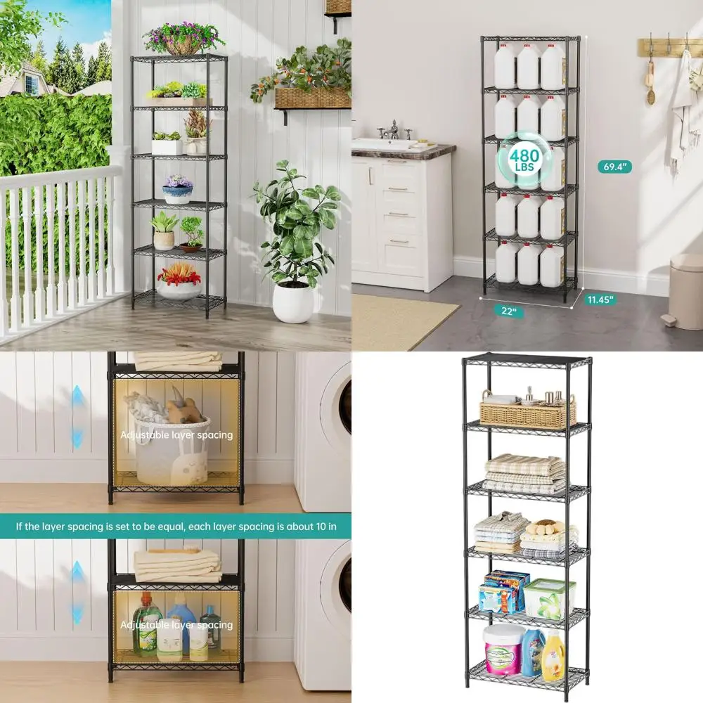 

Регулируемая металлическая стеллажная система для домашнего хранения: металлические полки для организации пространства на кухне, в ванной, прачечной, кладовой.