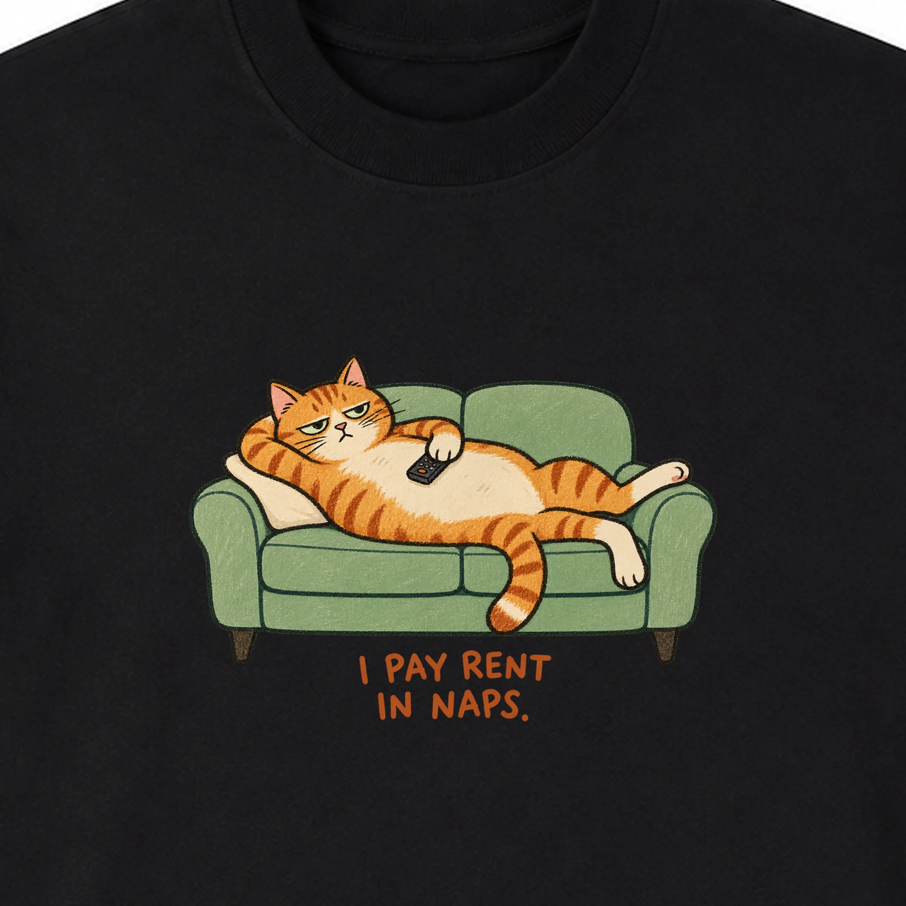 Lounging Cat on Sofa Graphic T-Shirt, Heavyweight Cotton