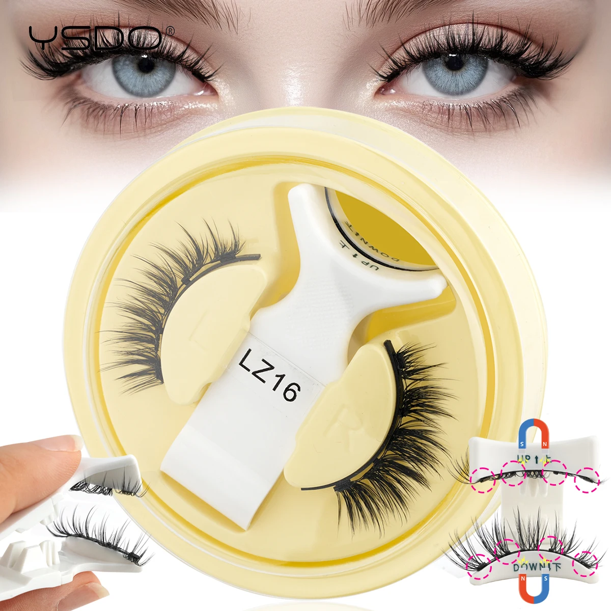YSDO Magnetic False Eyelashes Fluffy Natural Faux 3D Mink Lashes Glue-Free Soft Wispy Magnetic Lashes Long-Lasting Makeup Tools