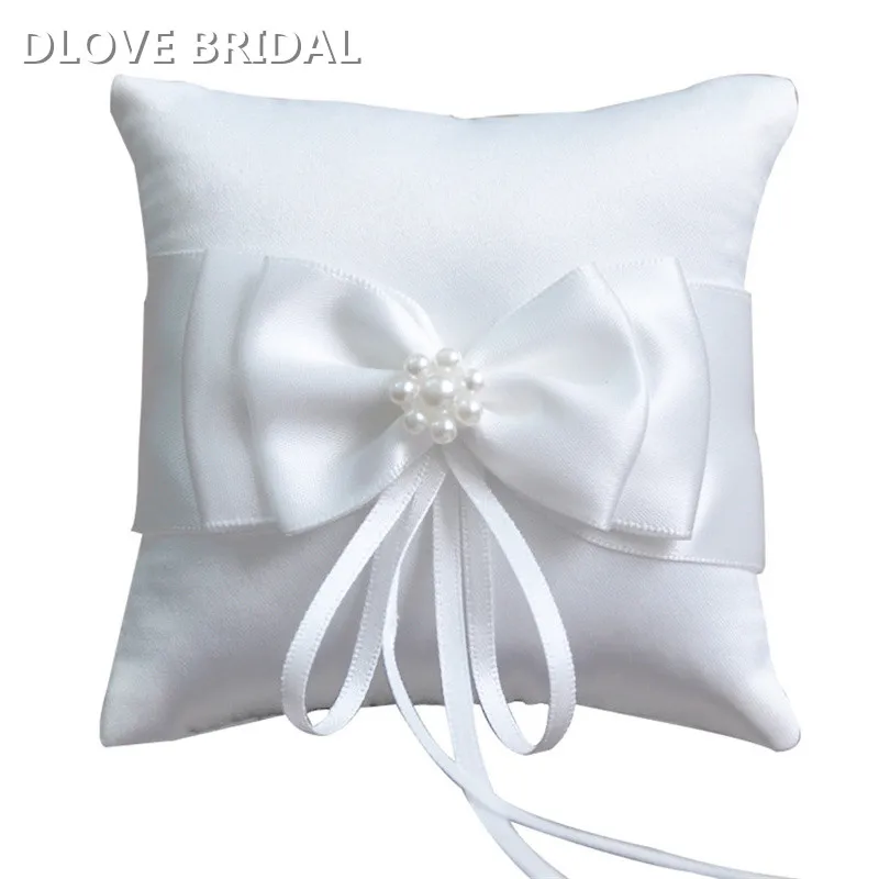 Double Bow Ribbon Romantic Ring Pillow Bridal Wedding Ceremony Pocket Ring Pillow Cushion Bearer with Ribbons Decoration