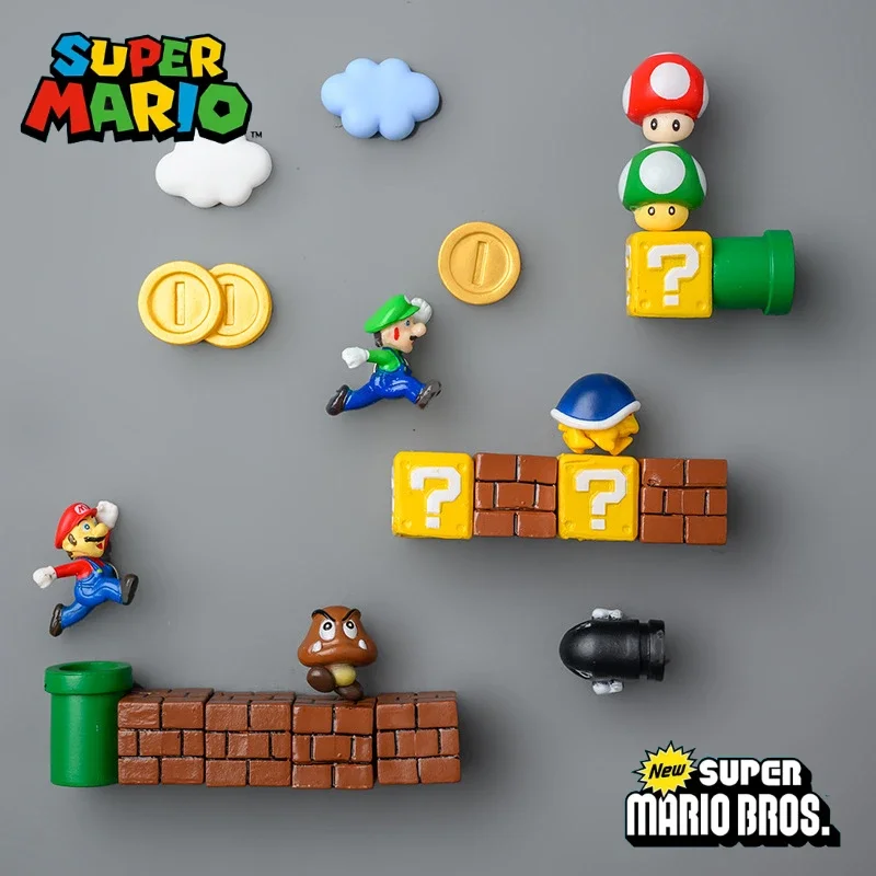 Super Mario Peripheral Cartoon Game Figures 3D Stereo Refrigerator Magnet Home Decoration Fridge Magnet Stickers Accessories