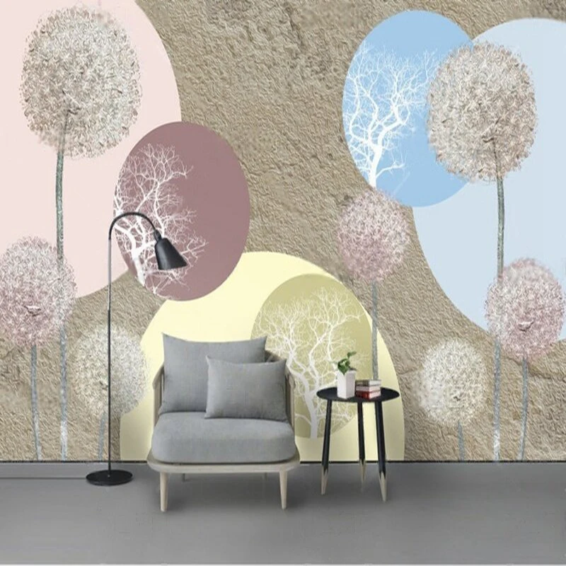 MU9156 Modern elegant simple and grand oil painting geometric dandelion TV home decoration bedroom background wall