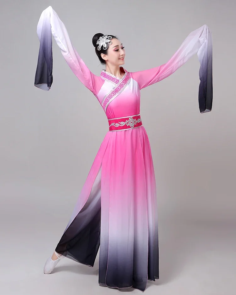 Yangko Dance Costume Women Ancient Chinese National Umbrella Costume Fan Dancing Dancer Wear Water Sleeve Hanfu Dance Clothing