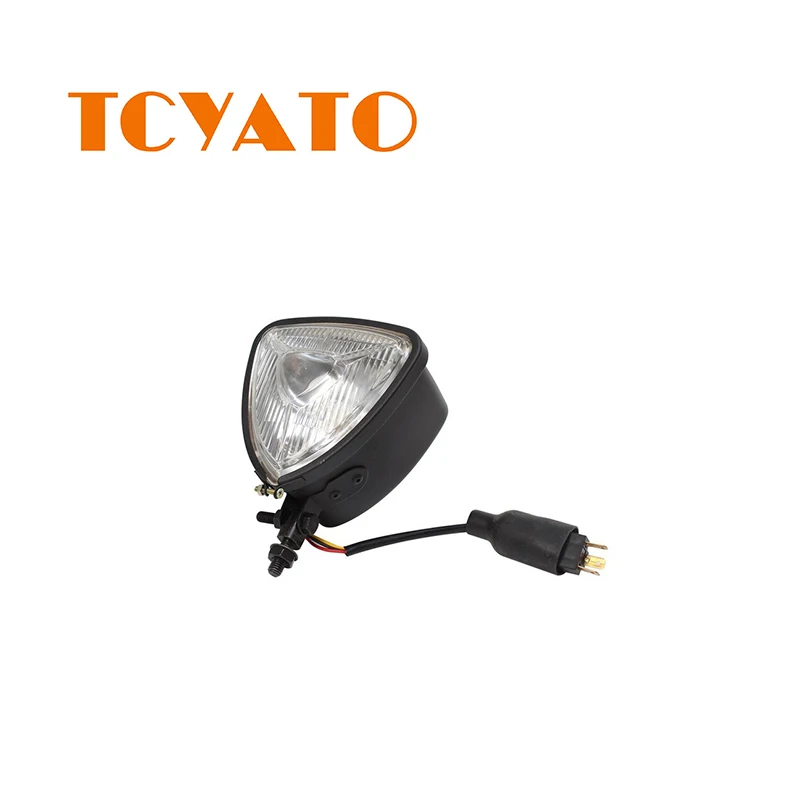 TCYATO レトロ改造バイクヘッドライト、三角形メタルフロント照明ヘッドライト、フロントヘッドライト