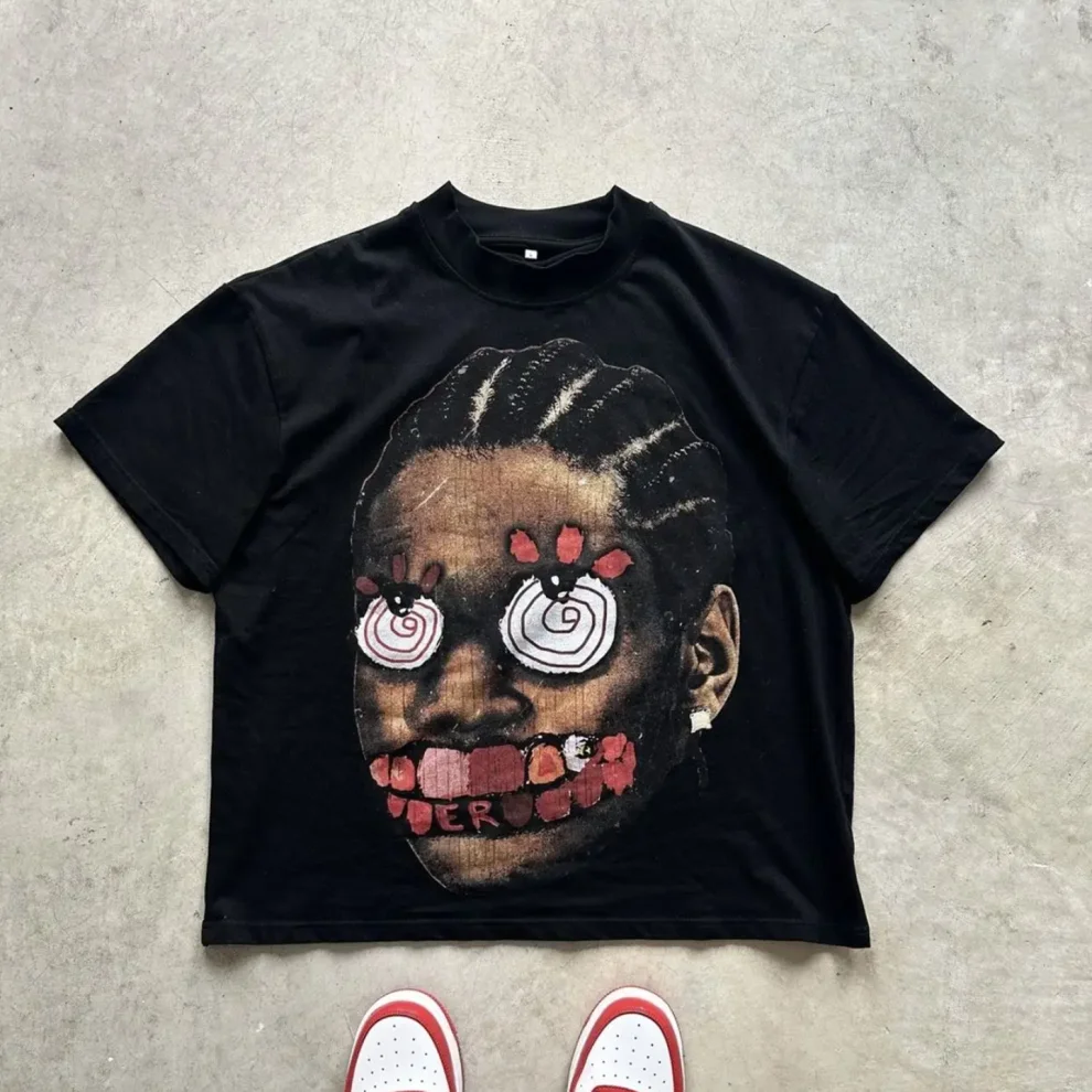 

Хлопковая футболка с короткими рукавами и портретным принтом для мужчин и женщин, повседневная футболка с короткими рукавами в уличном стиле, ретро футболки Y2K
