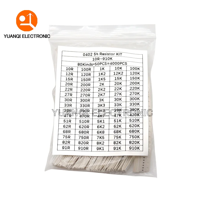 2000pcs 4000pcs 5% 0402 0603 0805 1206 SMD Chip Resistor Assorted Kit 10 ohm - 910K 80values Resistance Sample set