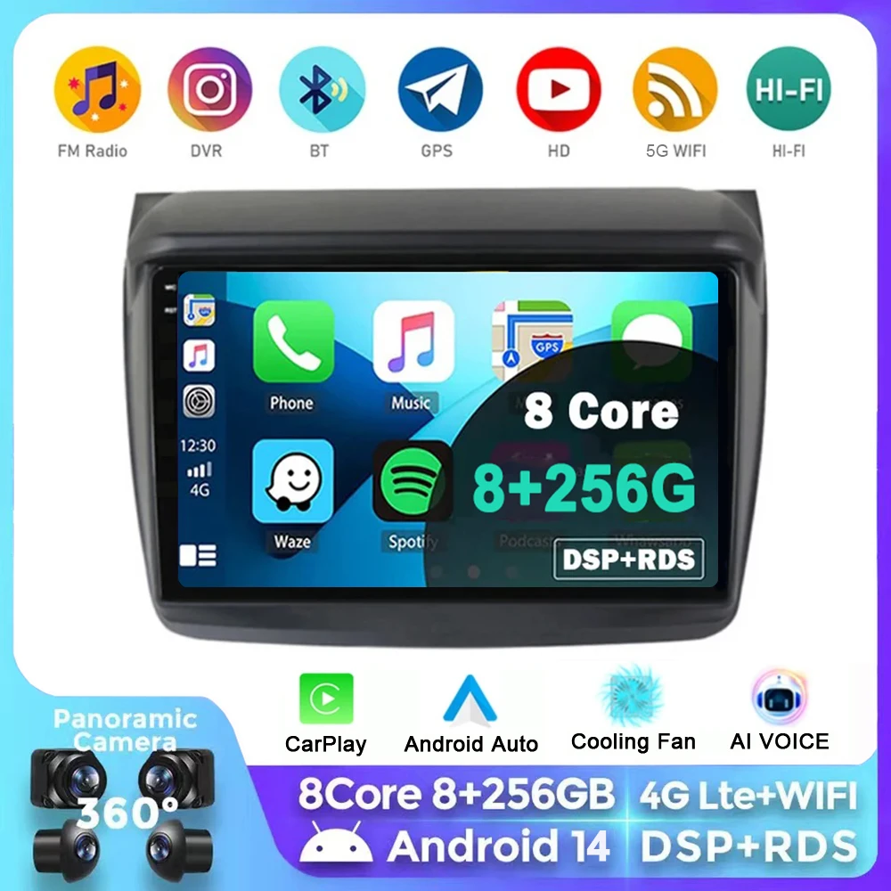 Android 14 Carplay Car Radio For Mitsubishi Pajero Sport 2 L200 Triton 2008 - 2016 Navigation Multimedia Player Stereo WiFi+4G