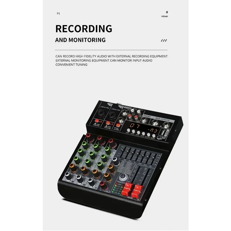 4 Channels Audio Mixer Digital Mixer Karaoke Music AUX Real Time Recording USB Digital Processor Stable Transmission Adapter