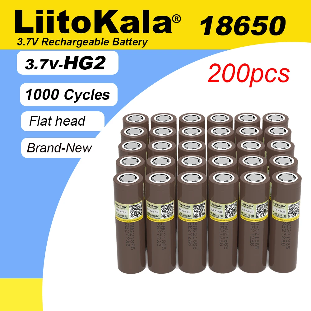 

200 шт. 100% новые оригинальные аккумуляторы HG2 18650 3000 мАч, разряд 3,6 В, 20 А, специальная аккумуляторная батарея 3,7 В, оптовая продажа