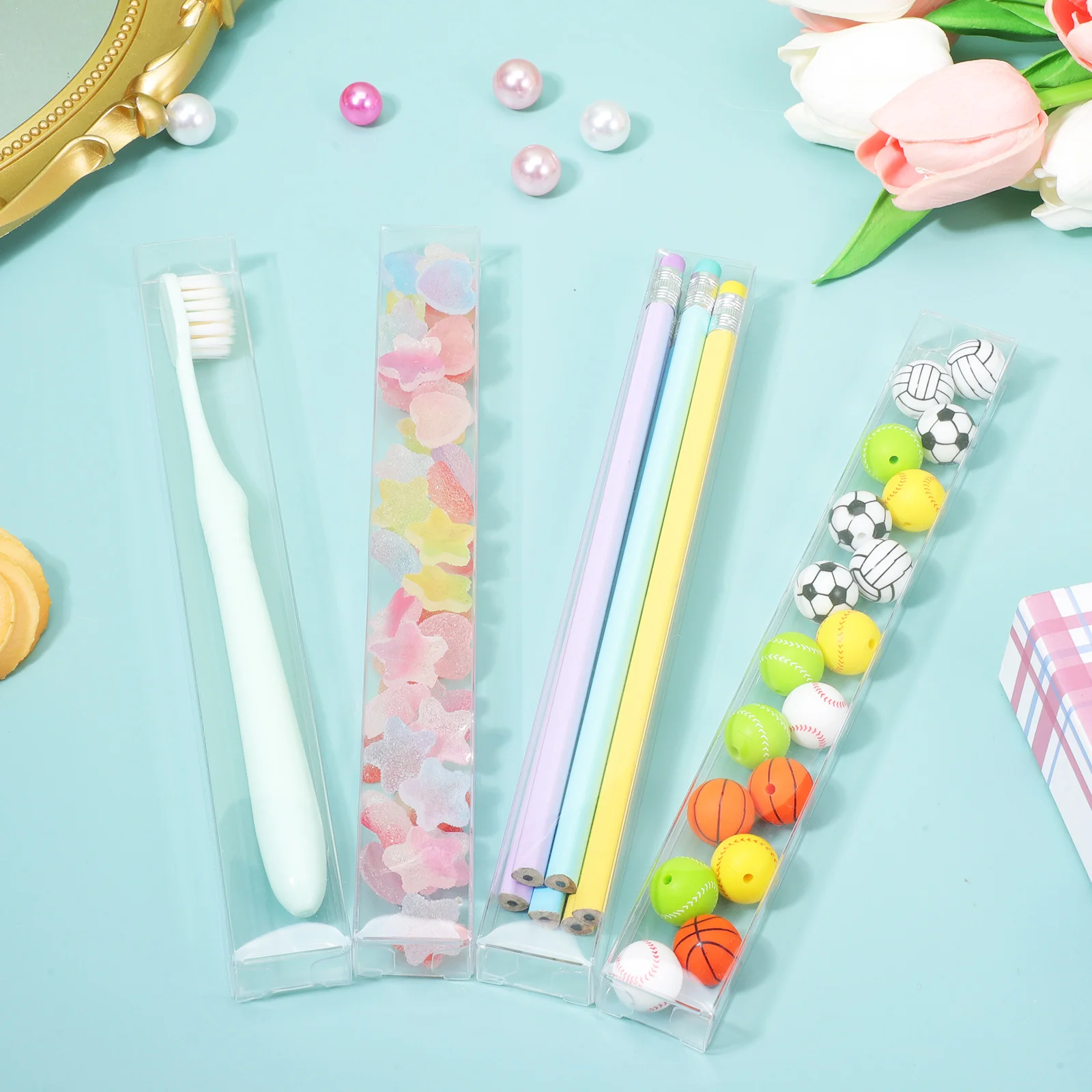 

45 pcs Small Clear Lid Packaging Pretzel Rod Treat Boxes Goodie Favor Candy Party Treat Boxes Versatile Storage
