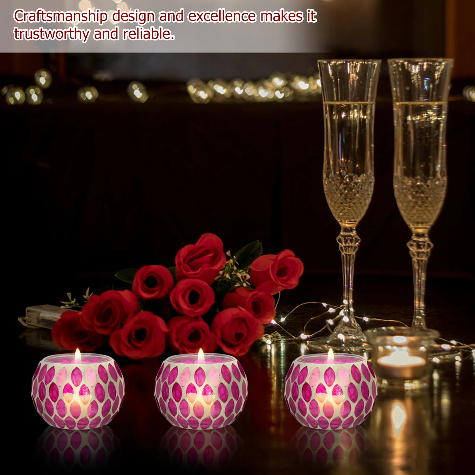 

Stylish Mosaic Colorful Glass Holder Elegant Home Decor for Candles and LED Lights Tea Light Holder Candleholder