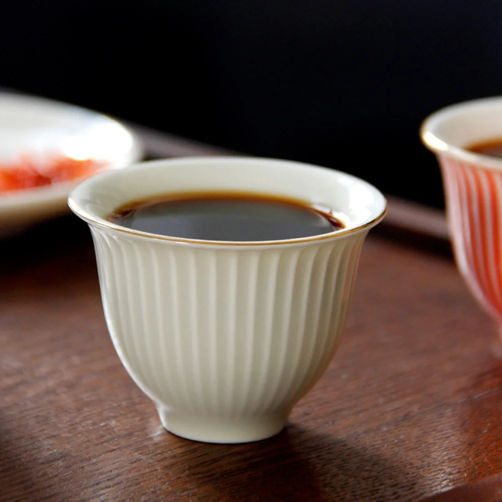 

2Pcs Ceramic Tea Cup Set Small Teacups for Matcha Green Tea Latte Cappuccino Home Office Use Non-Slip Bottom Elegant Design