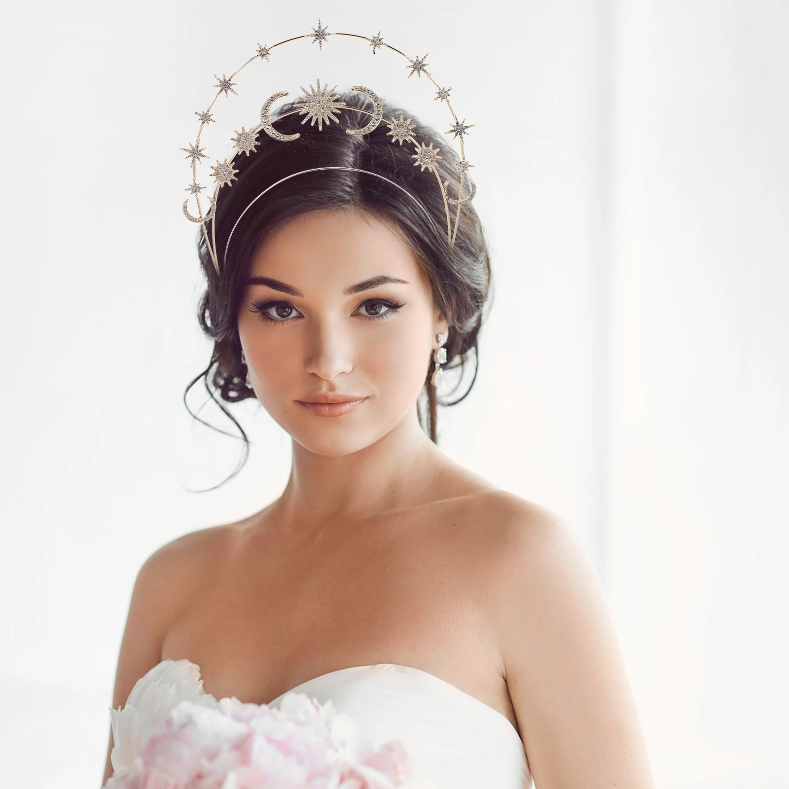 

Goddess Crown Headband Three Tier Star Moon Crown Hairband Lightweight Comfortable for Girls Photography Party