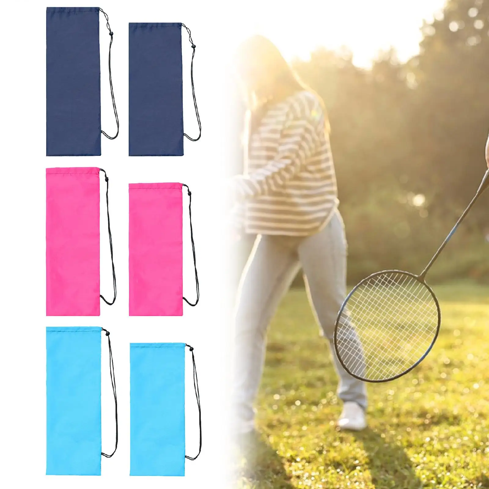 

Badminton Racquet Cover Bag Carrying with Drawstring Carrier Dustproof Shoulder Bag Organizer for Practice Player Gym Balls