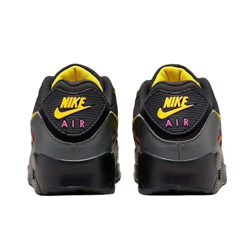 Nike Air Max 90 sepatu kets pria, sepatu lari kasual leher rendah nyaman warna hitam & kuning