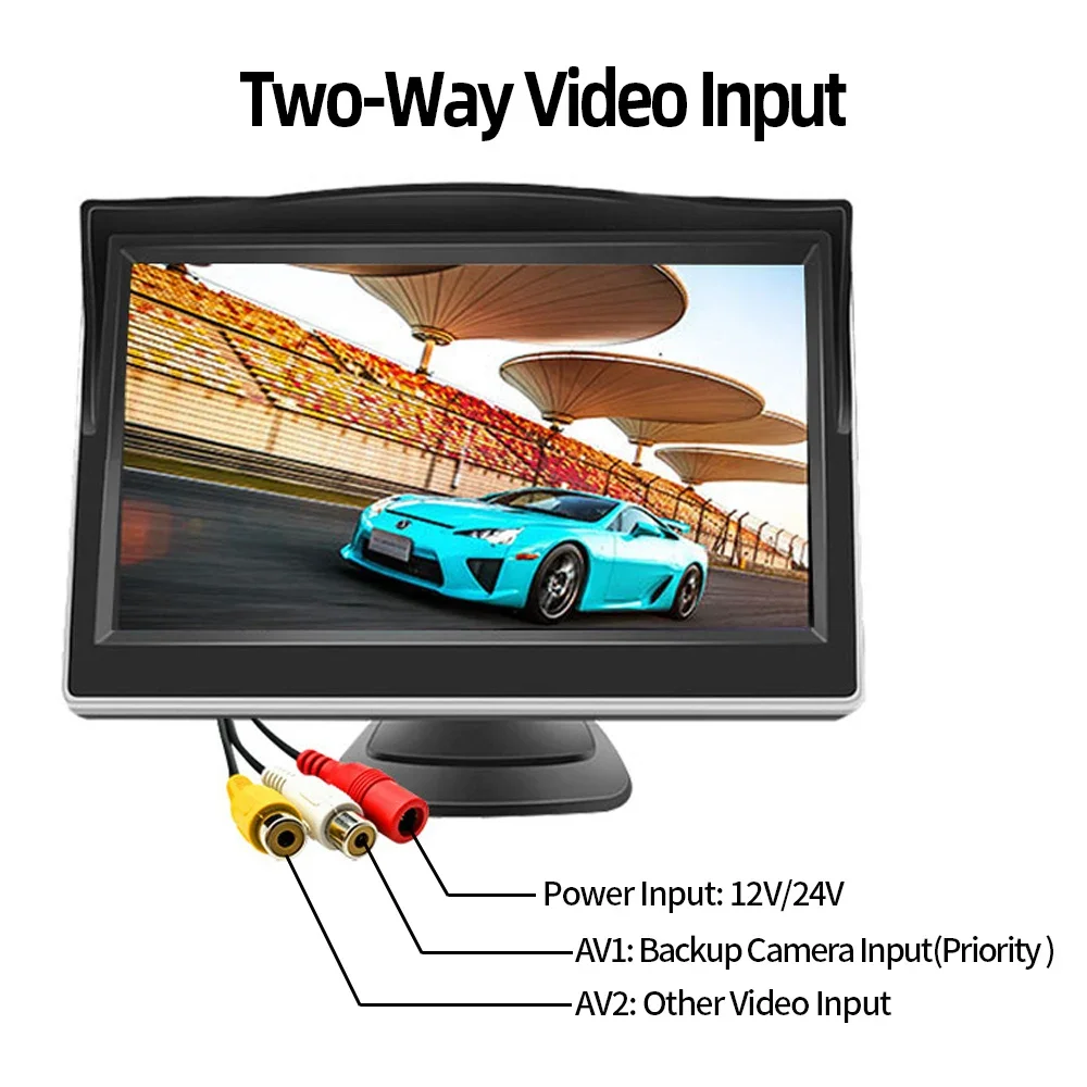 

QueenDer 5 Inch AHD Car Monitor For Reverse Camera Backup Color Screen RCA Displayer Support AHD CVBS Signals Two Video Input