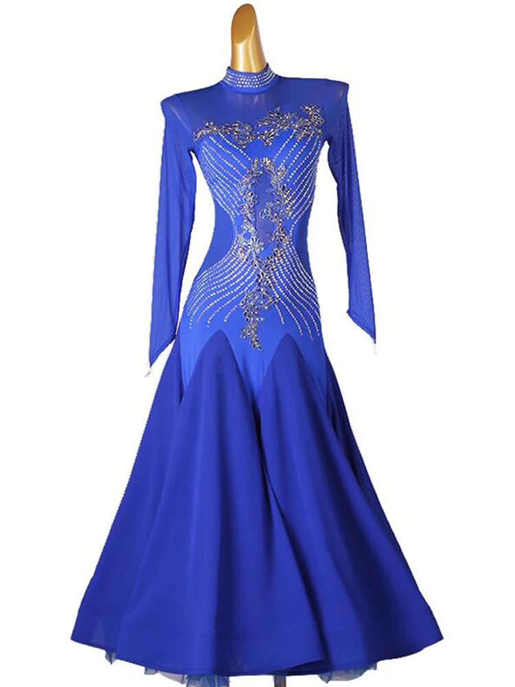 Waltz Group Dance Dress Ballroom Dresses Competition Big Swing Dress Dance Club Costumes Rhinestones Modern Practice Wear Women