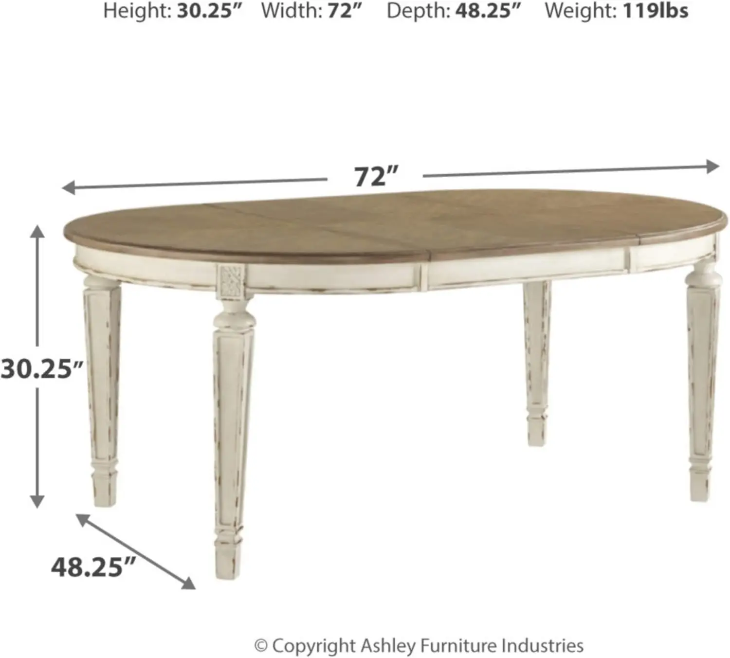 Mesa de extensão oval para sala de jantar Realyn French Country, branco lascado