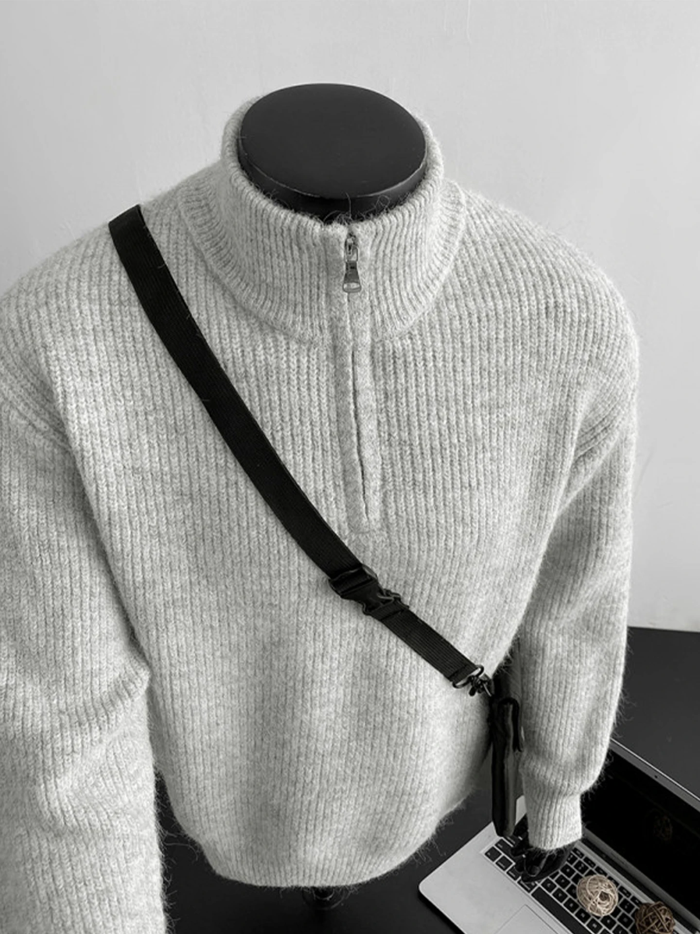 

American Sle Thiened f Zipper Cardigan Sweater Men's Winter Warm Casual Knitted Top Loose Fit Inner Wear Polyester Fiber