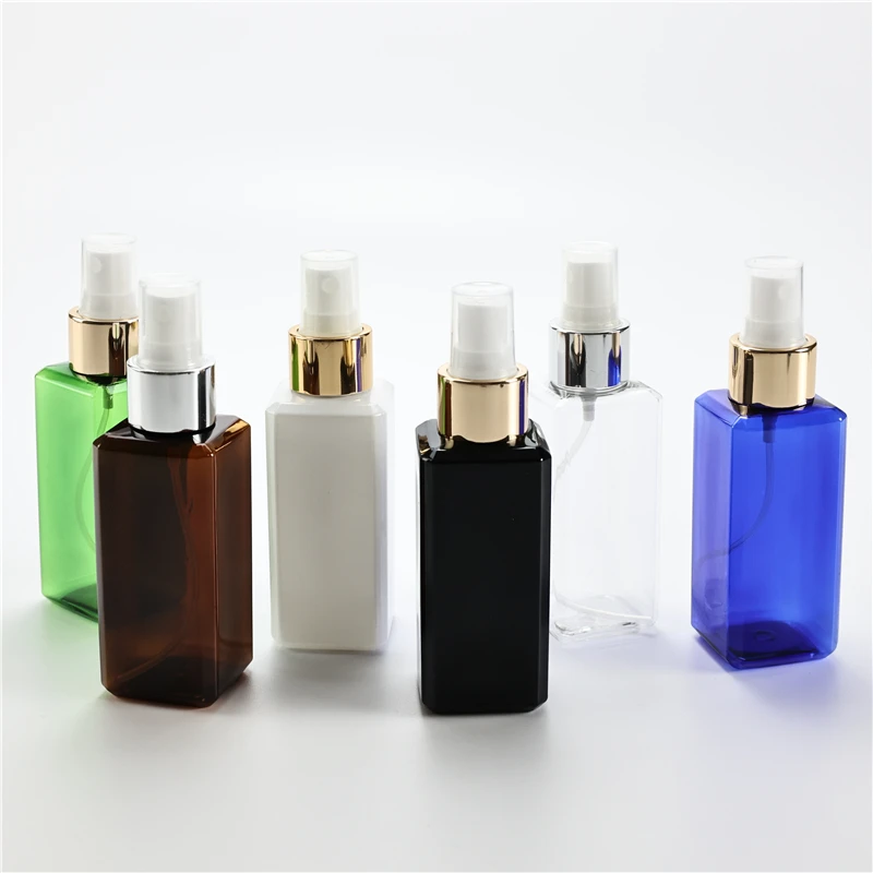 Multicolor 120ML X 40 Empty Hydrosol Square Plastic Bottles With Gold Collar Spray Pump Toner Water Mist Sprayer Perfume Bottles