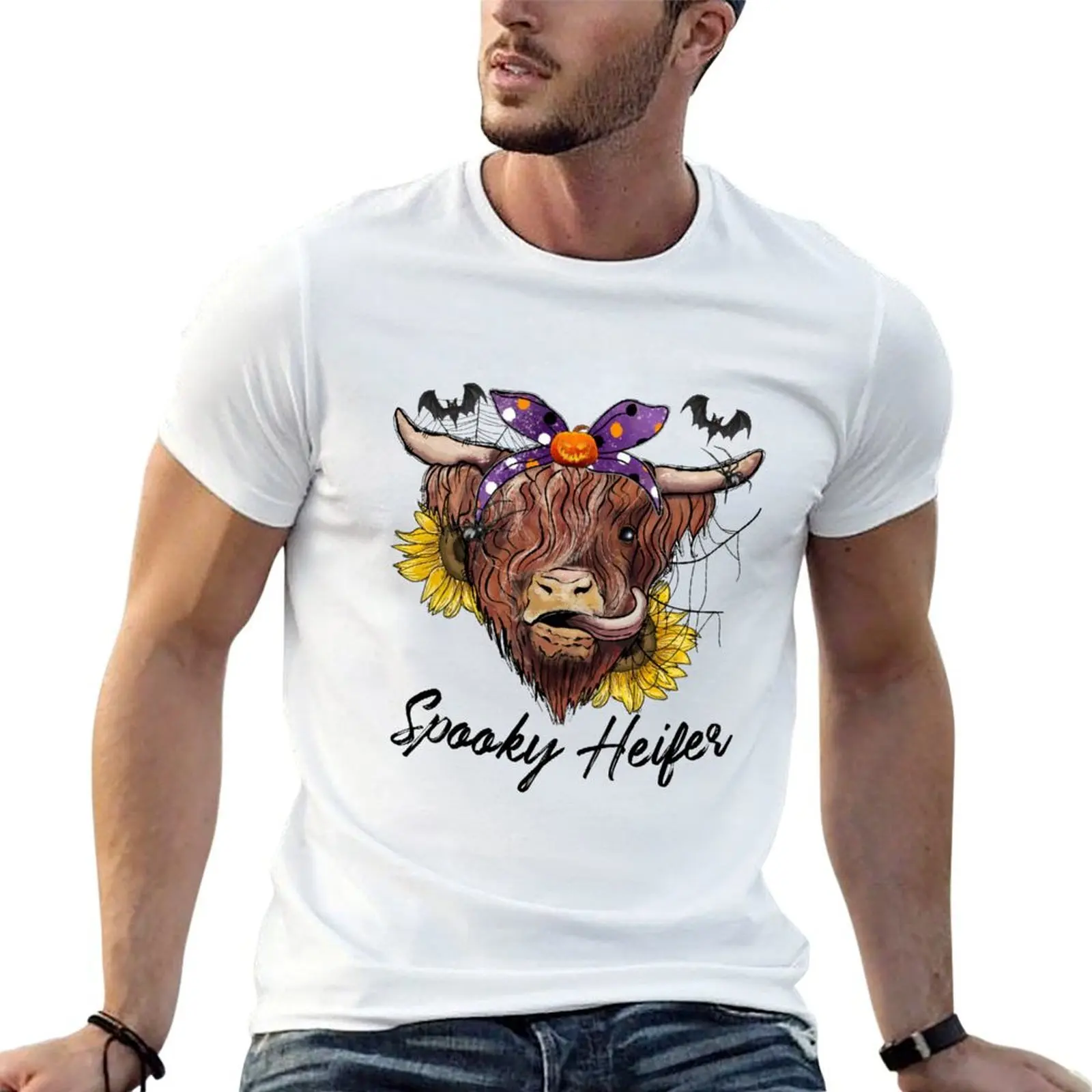 

Highland Spooky shirt Heifer Pumpkin essential T-Shirt Leopard Cow t shirt man Halloween cotton man t graphic t shirt