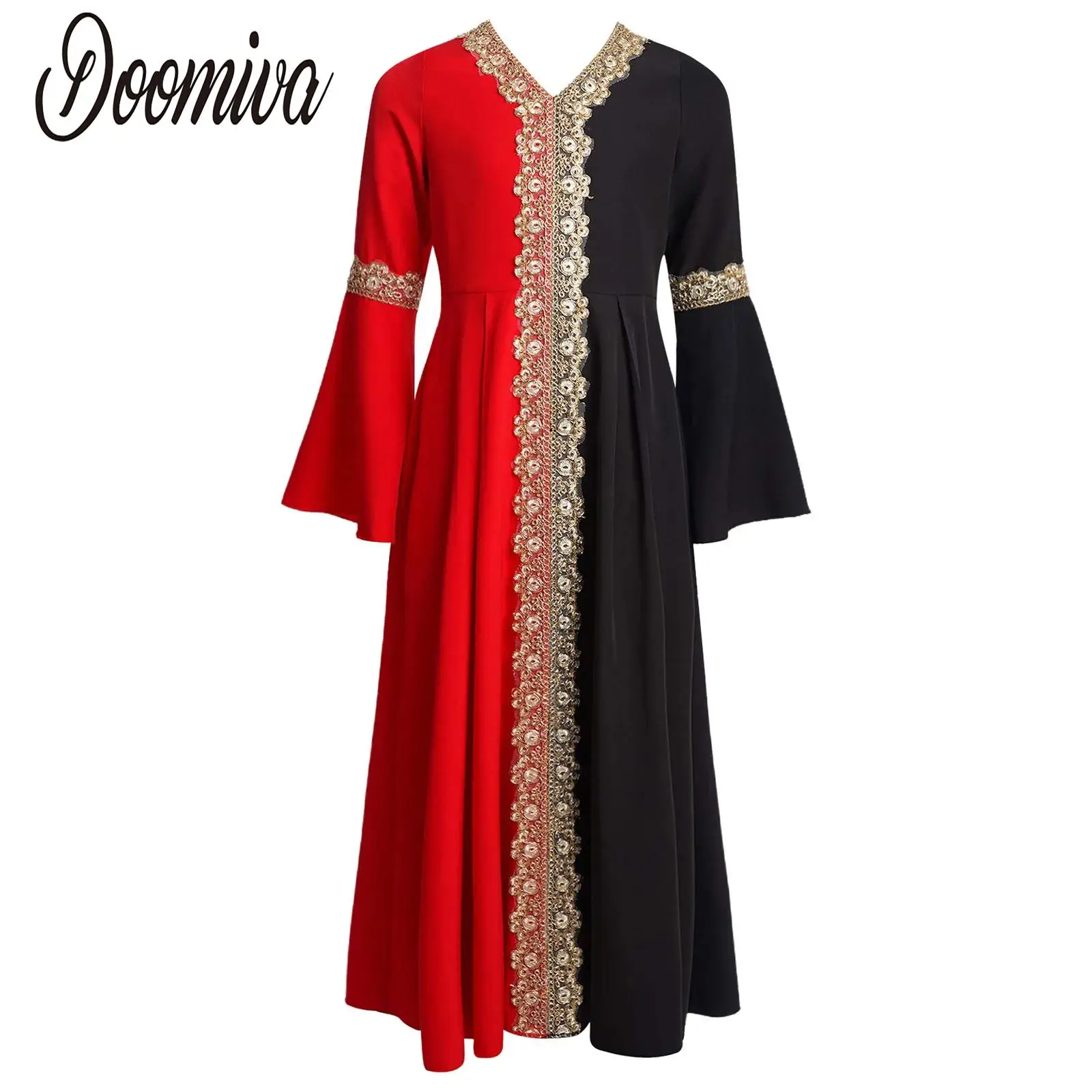 

Kids Girls Abaya Long Robe Halloween Cosplay Costume Color Block Long Sleeve Pleated Dress for Theme Party Holiday Wedding Party