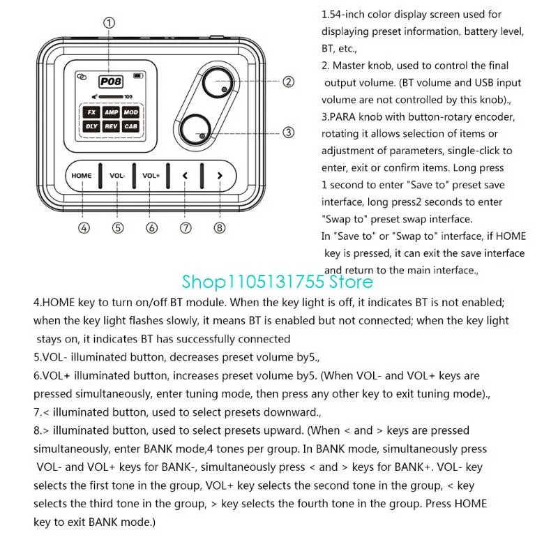 Guitar Bass Multi Effect Unit Build In Noise Reduction Amp Modeling High Sound For Live Recording Use,Easy Control For Professio