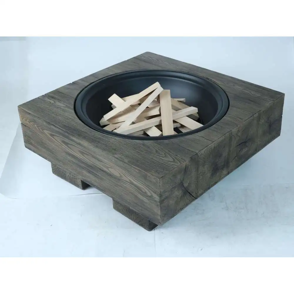 Wood-Fueled Outdoor Fire Pit with Wood Grain Design