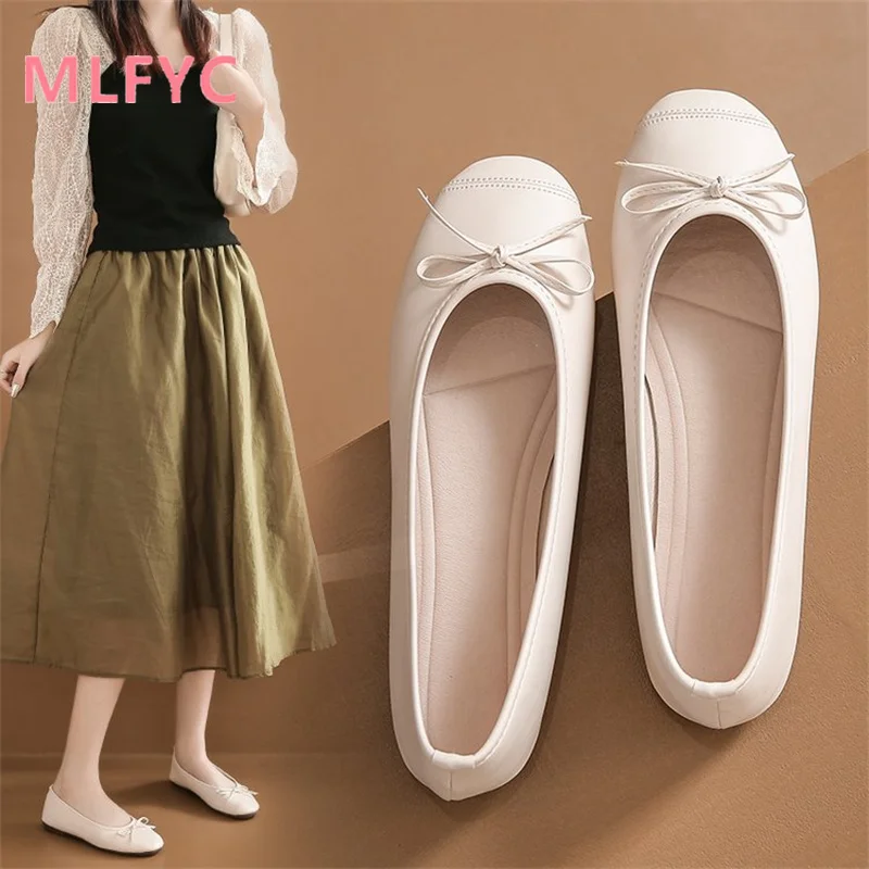 Soft flat shoes Spring and Autumn shallow cut single shoes Women's bow simple single shoes female flat sole single shoes