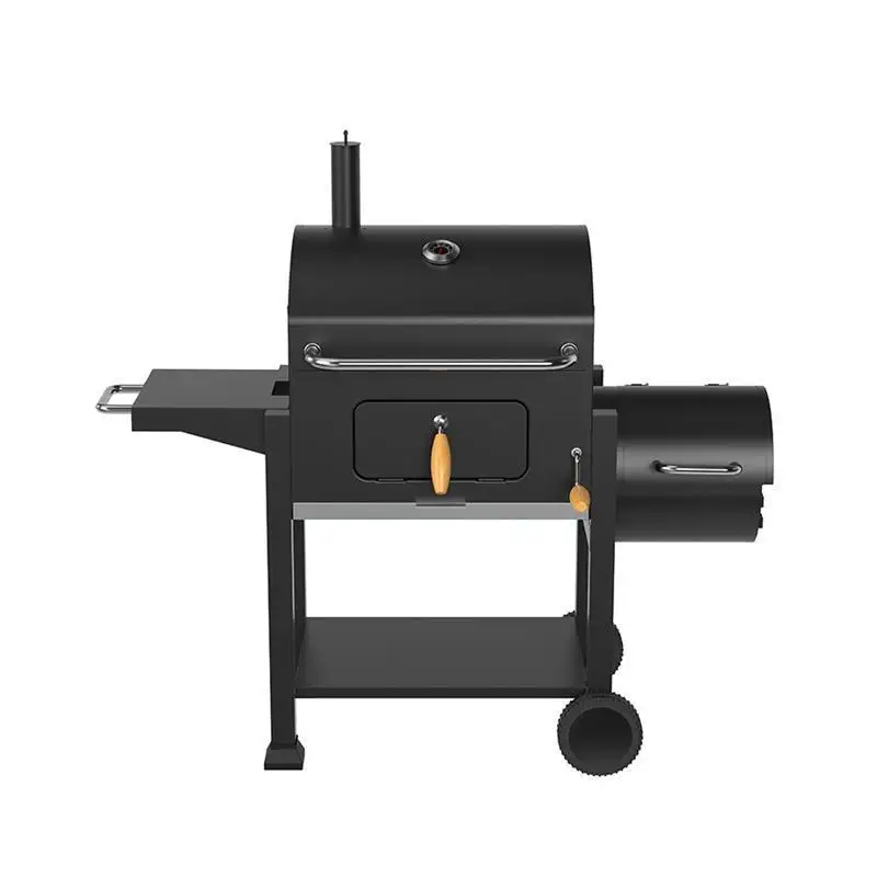 American double barrel mother and child charcoal barbecue oven, square smoked stew oven, large multi-functional