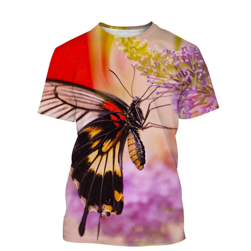 

Мужская футболка с 3d принтом бабочки, модная повседневная футболка с насекомыми, летняя футболка с коротким рукавом в стиле Харадзюку, уличные индивидуальные трендовые женские топы