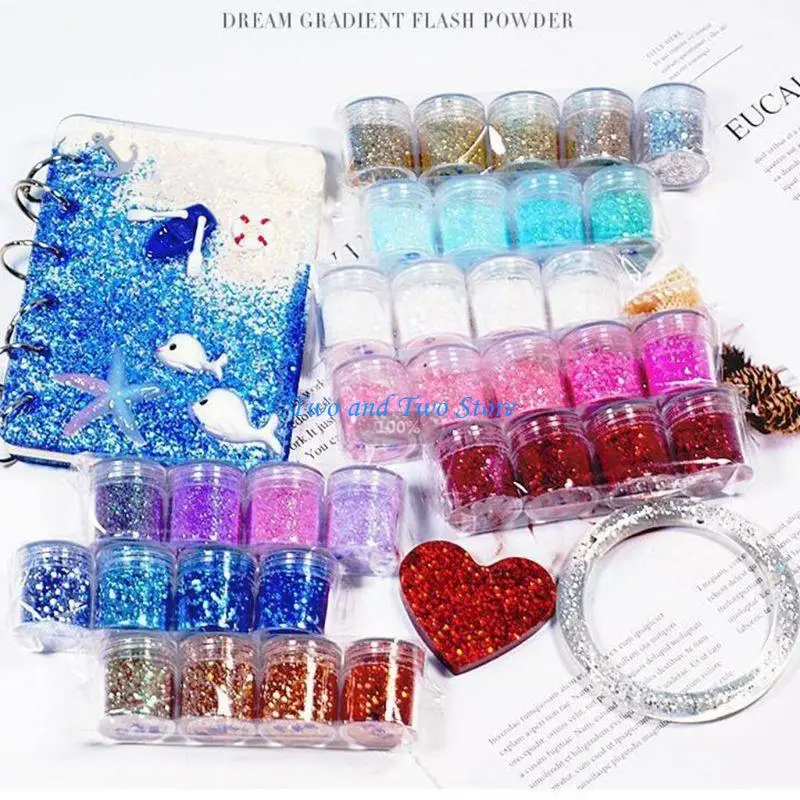 HX6F 18 Bottles Flash Glitter Powder UV Epoxy Resin Fillier Resin Shinning Filling