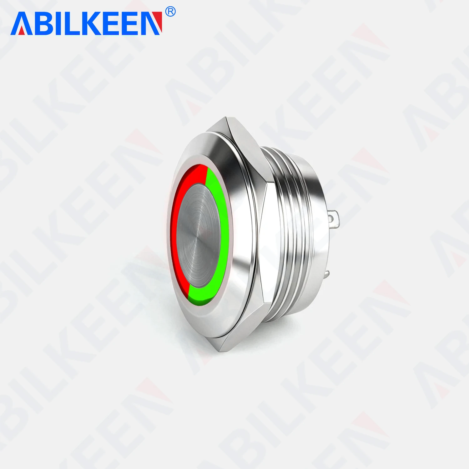 ABILKEEN 19MM Ultra-Thin Metal Push Button Switch 1NO Momentary Push Button Red+Green Bi-Color LED Ring Light DC 3-6V 12-24V