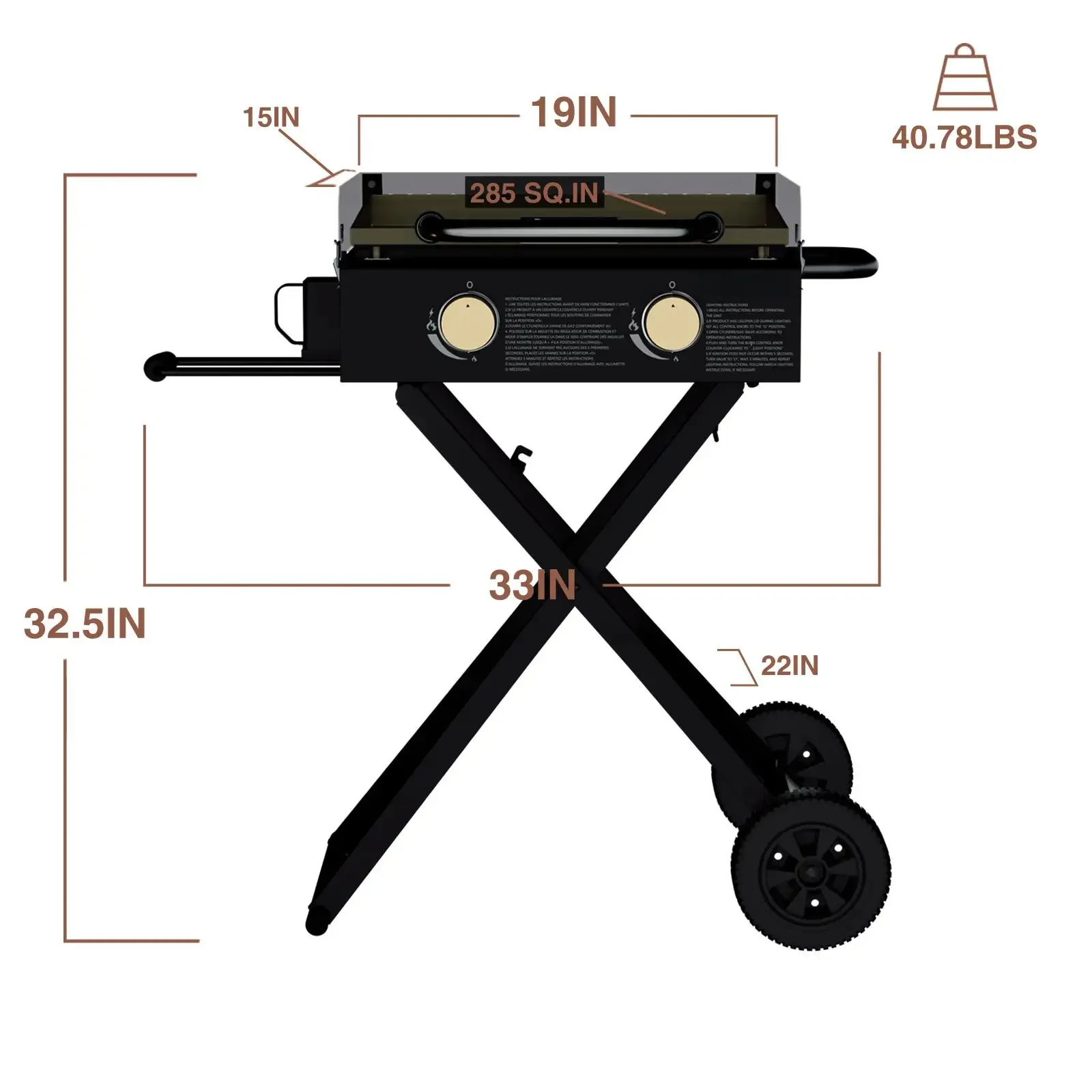 Multifunction 2 Burner Griddle BBQ Grill with Flexfold Legs Wheels Side Hand Hard Cover OMNI Griddle Plate