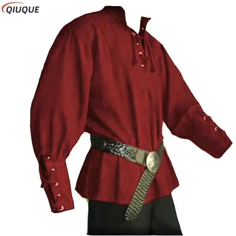 Nuevo disfraz de pirata Vintage Medieval para hombre, camisa con solapa, Top de vendaje, ropa renacentista de mediana edad para adulto S, 2025 ❤ ❤ dd