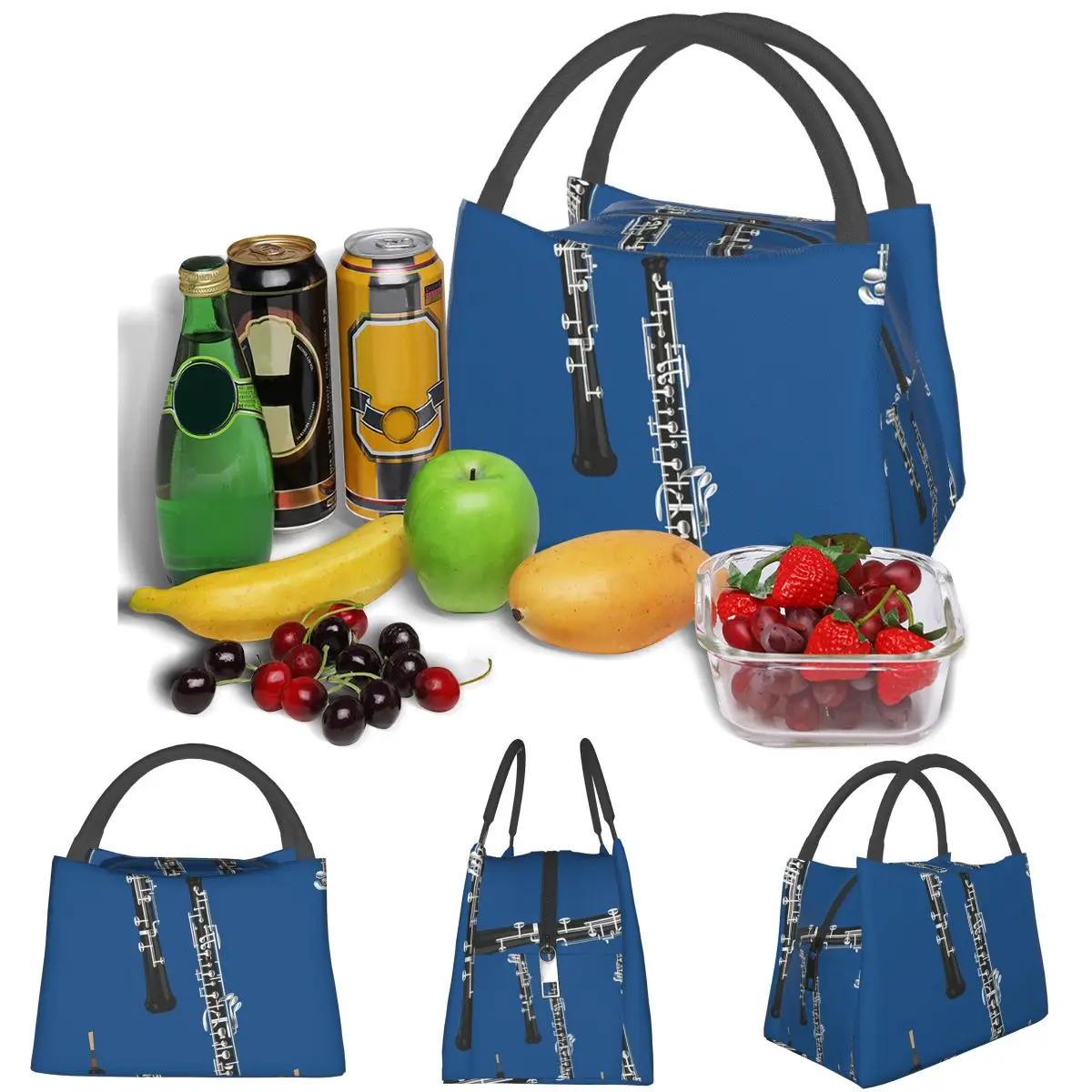 Oboe On Blue Lightweight Handheld Insulated Lunch Bag Large Capacity for Adults Students Travel Picnic