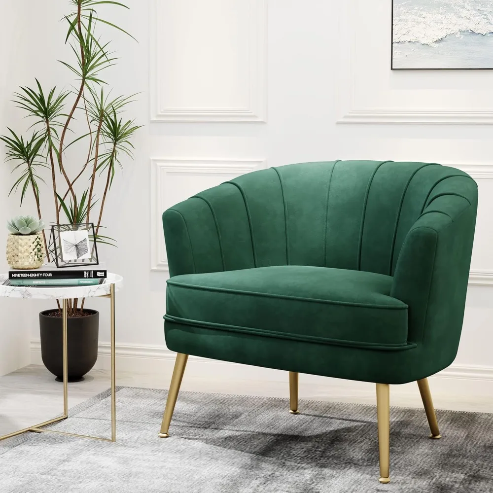 

Velvet Accent Chair, Upholstered Modern Single Sofa Side Chair,Comfy Barrel Club Living Room Armchair with Golden Metal Legs fo