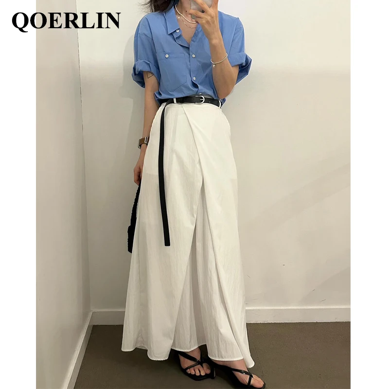 QOELRIN Stylish Criss-Cross Design Long Black White Skirts Maxi Korean Fashion Elastic Waist Elegant Office Ladies Work Clothing