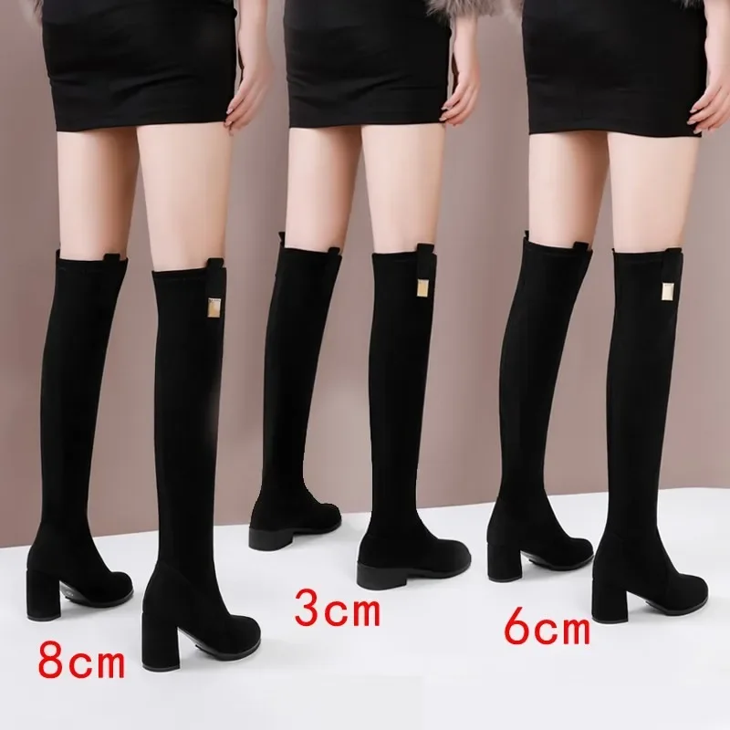 

Женские замшевые сапоги Челси до колена, зимние Дизайнерские Сапоги на массивном высоком каблуке, новинка 2024